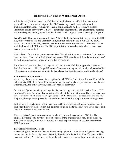 Importing PDF Files in WordPerfect Office