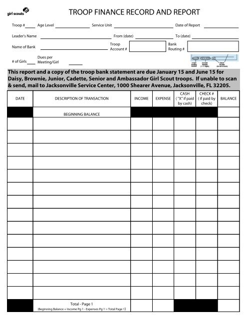 troop finance record and report - Girl Scouts of Gateway Council