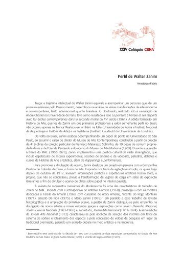 Perfil de Walter Zanini por Annateresa Fabris - USP/CBHA.