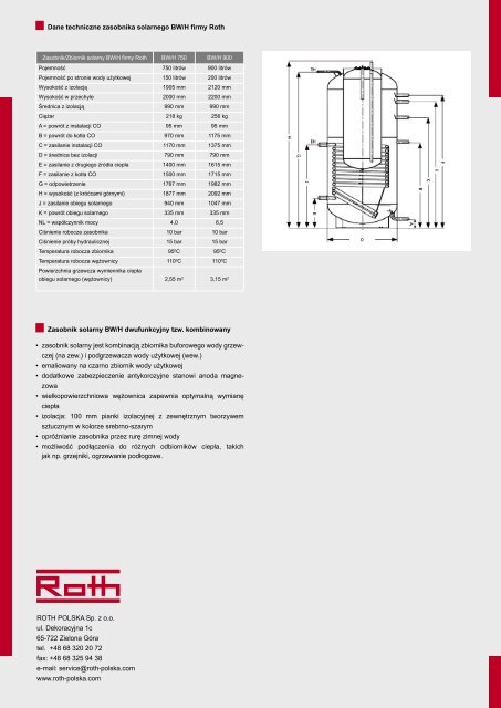 Zasobnik solarny BW/H 750 oraz 900 - Roth