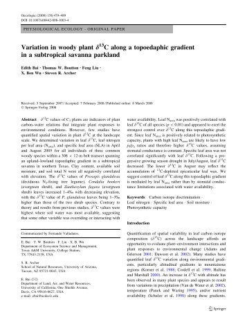 Variation in woody plant d13C along a topoedaphic gradient in a ...