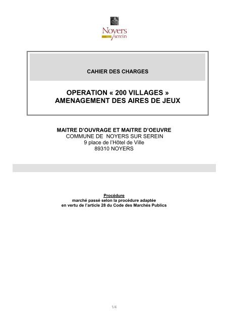 CAHIER DES CHARGES AIRE DE JEUX - Noyers-sur-Serein