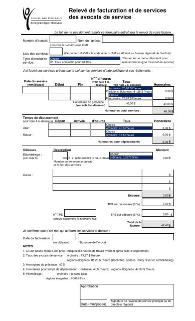 RelevÃ© de facturation et de services des avocats ... - Legal Aid Ontario