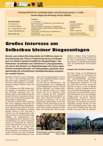 Großes Interesse am Selbstbau kleiner Biogasanlagen - Fnbb