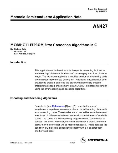 Motorola Semiconductor Application Note MC68HC11 EEPROM ...