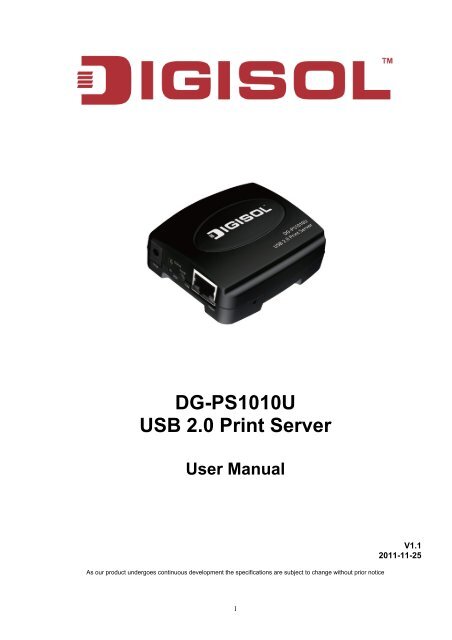 Print Server Digisol DG-PS1010U USB 2.0 Print Server User Manual - Digisol.com