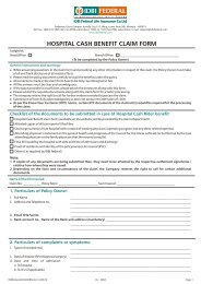 Hospital Cash Benefit Claim Form PDF - IDBI Federal Life Insurance