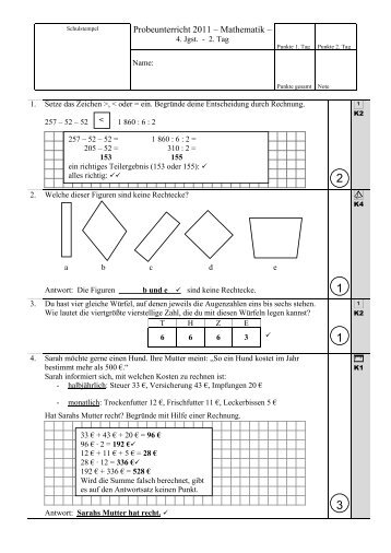 Probeunterricht 2011 â Mathematik â - Bayern