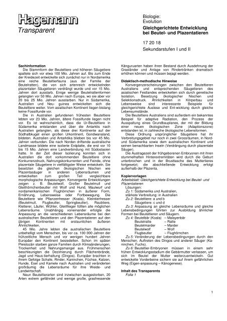 Transparent Inhalte Fa R Den Unterricht