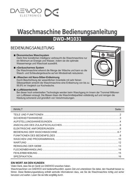 Waschmaschine Bedienungsanleitung