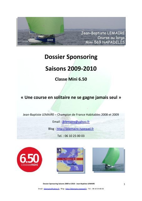 Dossier Sponsoring Saisons 2009-2010 Classe Mini 6.50