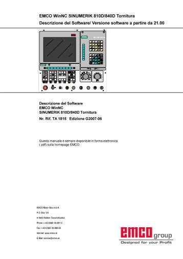 EMCO WinNC SINUMERIK 810D/840D Tornitura Descrizione del ...
