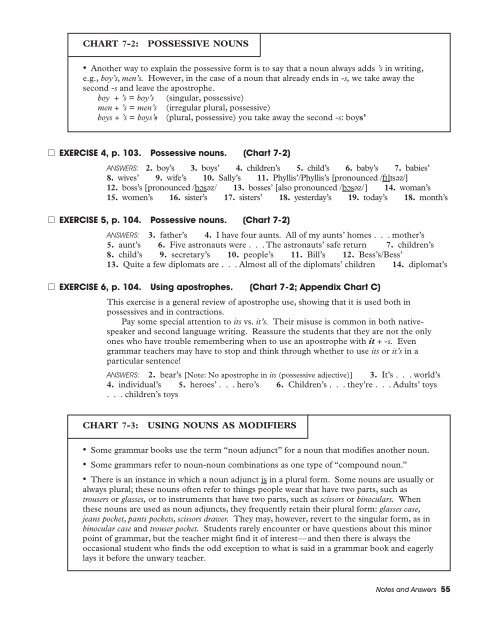 Possessive Nouns Chart