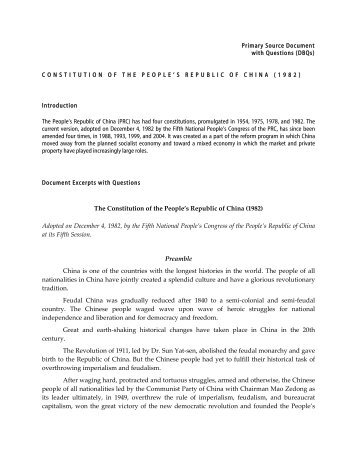 CONSTITUTION OF THE PEOPLE'S REPUBLIC OF CHINA - Asia for ...