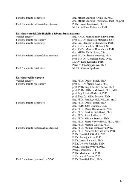 VS o cinnosti FZaSP-2009 - Fakulta zdravotnÃ­ctva a sociÃ¡lnej prÃ¡ce ...