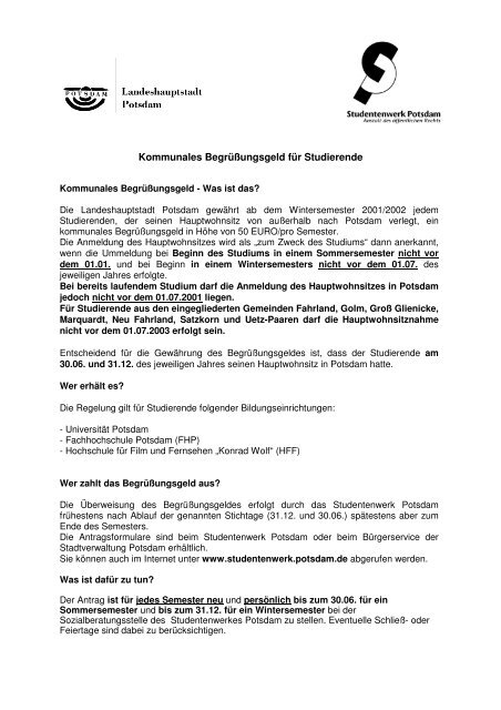 Infoblatt neu 09-10 - Studentenwerk Potsdam