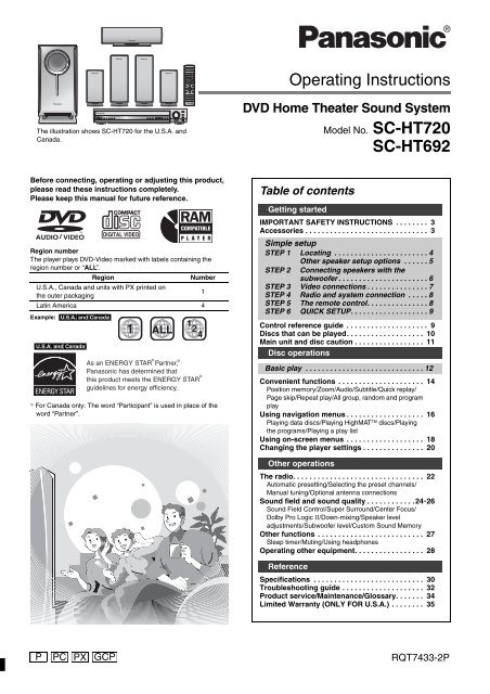 Sc-ht720 sc-ht692 - Operating Manuals for Panasonic Products ...