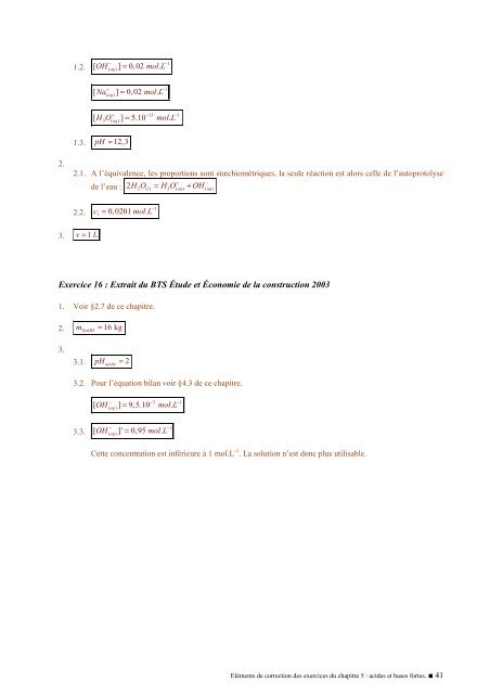 correction exercices PrÃ©cis de Physique-Chimie chapitre 5 Ã  9