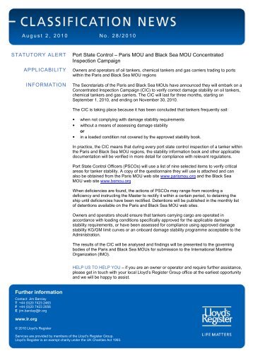 August 2, 2010 No. 28/2010 STATUTORY ALERT Port State Control ...