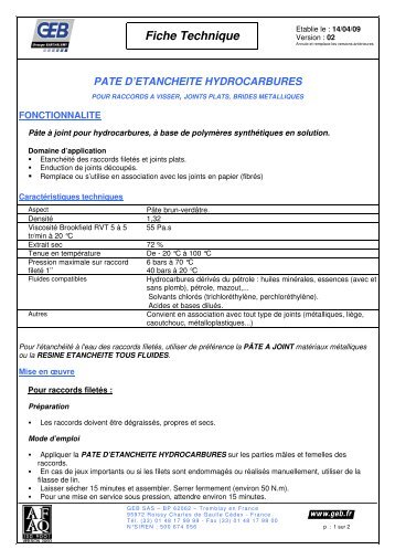 pate d'etancheite hydrocarbures - Geb