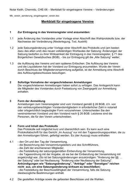 Ã„nderungen bei eingetragenen Vereinen und deren Anmeldung