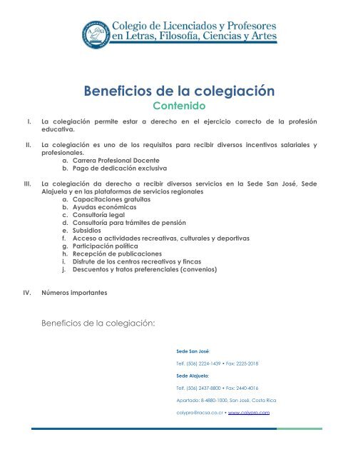 Beneficios de la colegiaciÃ³n - Colypro