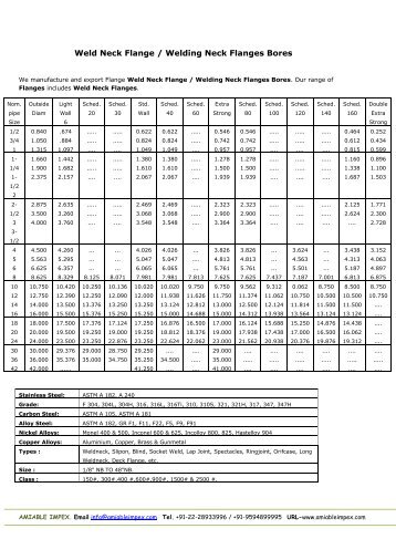 Weld Neck Flange / Welding Neck Flanges Bores - Amiable Impex