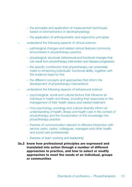 Standards of proficiency Ã¢Â€Â“ Physiotherapists