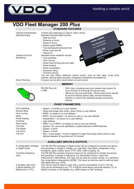 VDO Fleet Manager 200 Plus - KORE Telematics