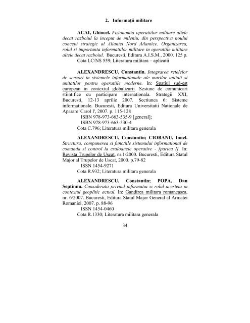 bibliografie şi webgrafie - Universitatea Naţională de Apărare "Carol I"