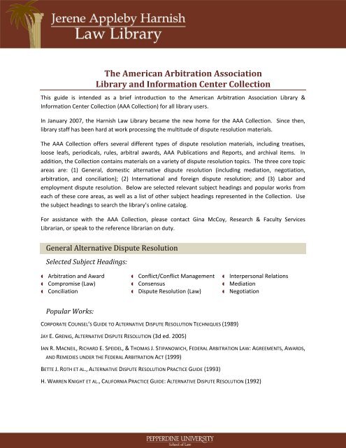 The American Arbitration Association Library and Information Center ...