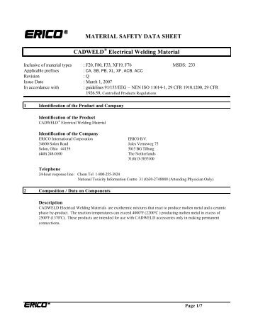 Cadweld Weld Metal MSDS - Norton Corrosion Limited