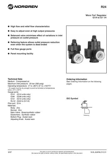 'Micro Trol' Regulator G1/4 to G1 1/4 High flow and relief flow ...