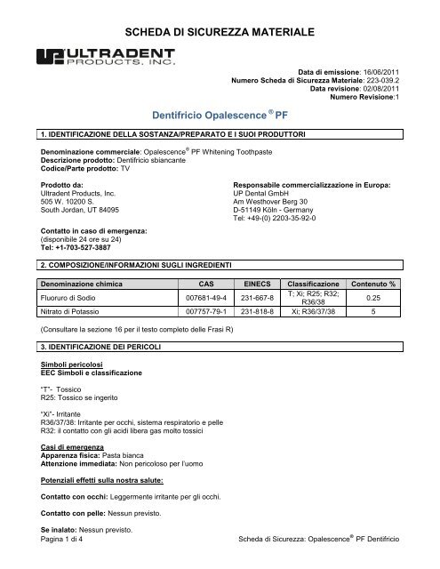 Dentifricio Opalescence - Ultradent Products, Inc.