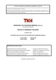 Notice to Warrant Holders - Wawasan TKH Holdings Berhad