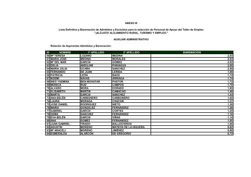 anexos. lista definitiva de admitidos y excluidos del perosnal ...