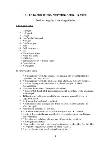 ELTE Kémiai Intézet, Szervetlen Kémiai Tanszék