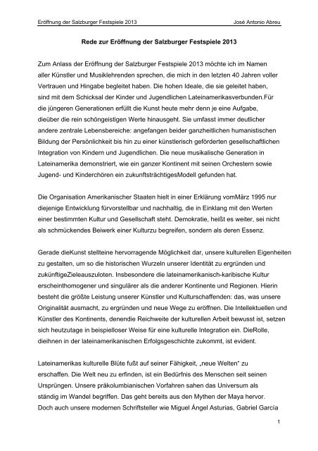 Rede zur Eröffnung der Salzburger Festspiele 2013 Zum Anlass der ...
