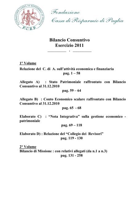 Bilancio Consuntivo Esercizio 2011 - Acri