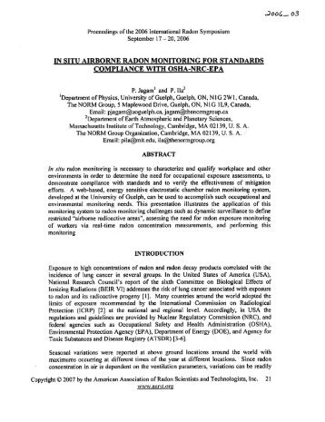 In Situ Airborne Radon Monitoring for Standards Compliance ... - aarst