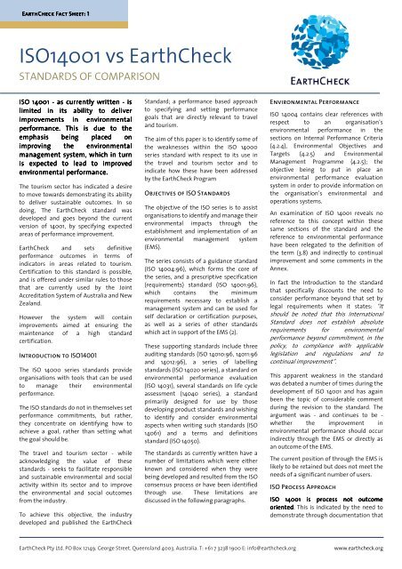 ISO14001 vs EarthCheck