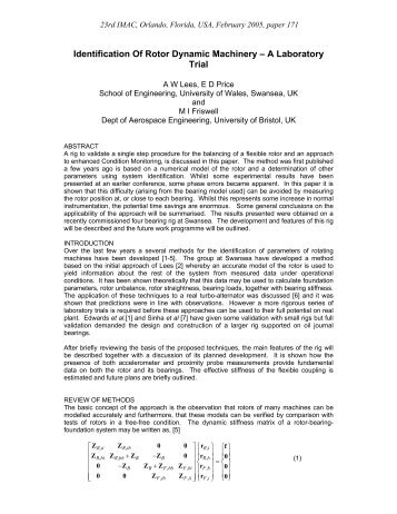 Identification of Rotor Dynamic Machinery - A ... - Michael I Friswell