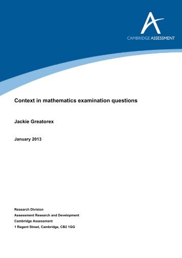 Context in mathematics examination questions - Cambridge ...