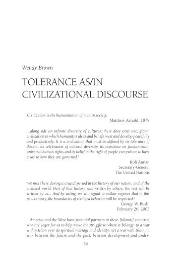 Tolerance as/in Civilizational Discourse - Redescriptions