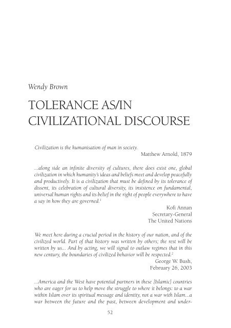 Tolerance as/in Civilizational Discourse - Redescriptions