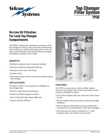 Tap Changer Filter System TP5E (1762) - Velcon Filters