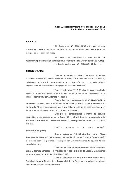 Licitacion Publica NÂº 3-ULP-2013 Pliego de Bases y Condiciones