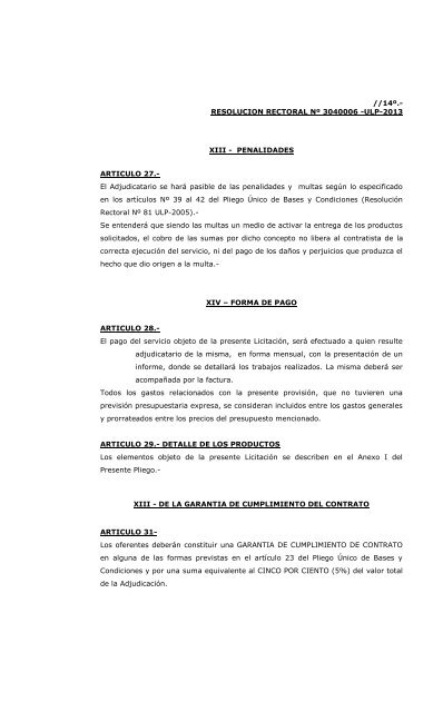 Licitacion Publica NÂº 3-ULP-2013 Pliego de Bases y Condiciones