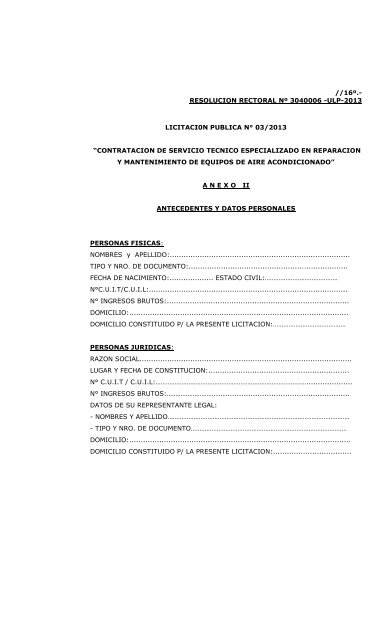 Licitacion Publica NÂº 3-ULP-2013 Pliego de Bases y Condiciones