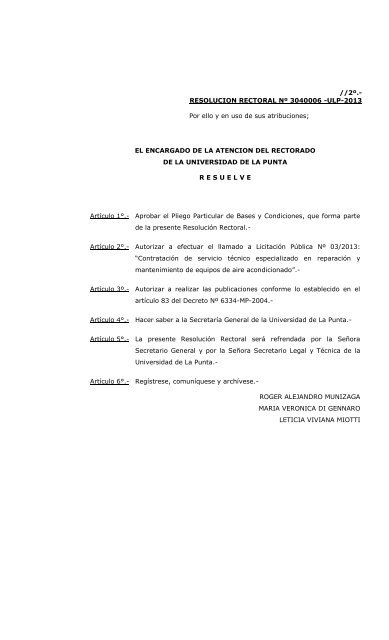 Licitacion Publica NÂº 3-ULP-2013 Pliego de Bases y Condiciones